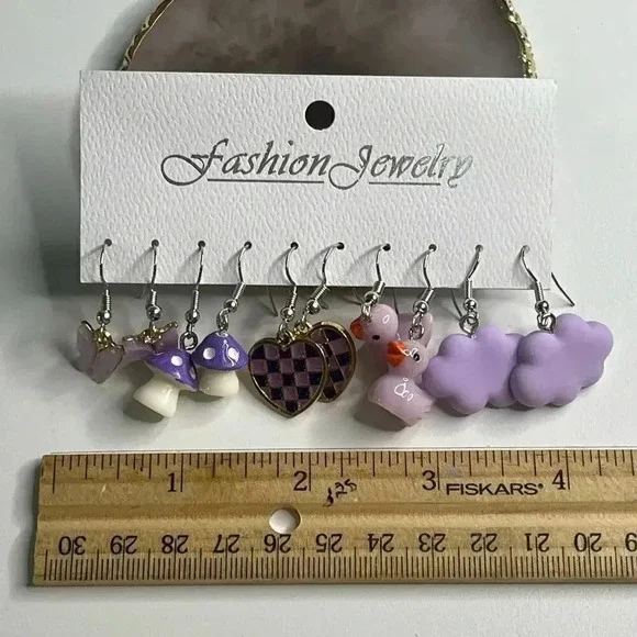 Fashion Jewelry 5 pair Purple Novelty Earrings - Picture 6 of 6